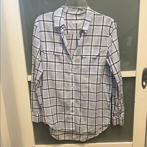 Equipment Femme Blue and White Plaid Button Down Shirt for Women